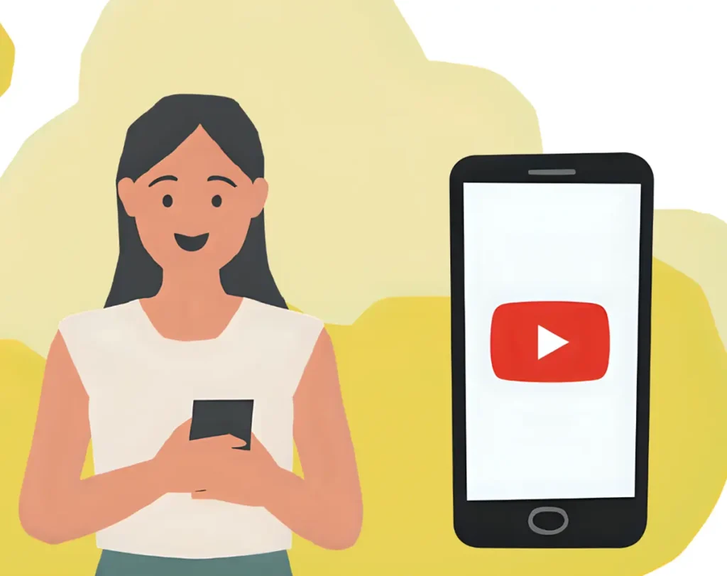 スマホでユーチューブを見て学んでいる40代女性