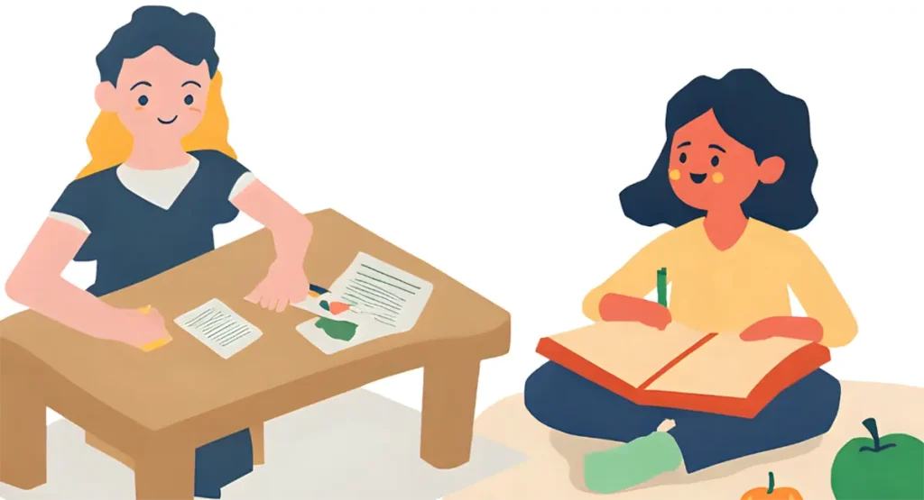 勉強している中学生と小学生の兄弟