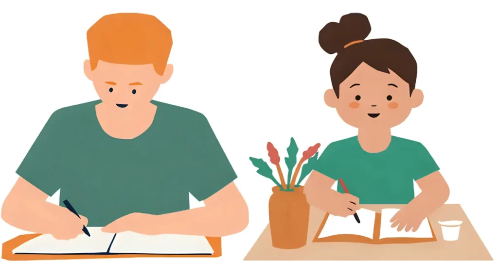 勉強している高校生と中学生の兄弟