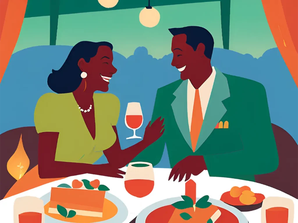 久しぶりに夫婦で外食を愉しむ40代夫婦。いい夫婦関係。