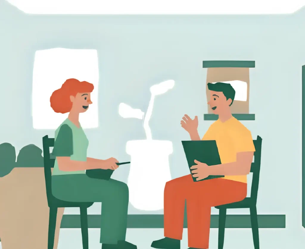 健康診断の結果を聞いている40代女性