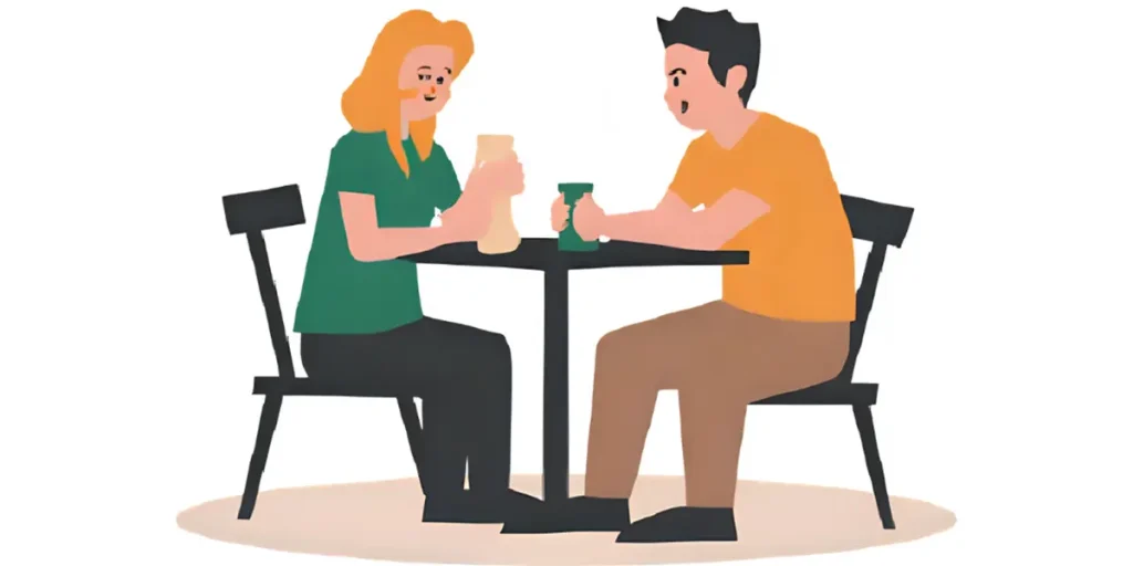 食べ歩きが趣味の40代夫婦が素敵なお店を見つけて楽しんでいる様子
