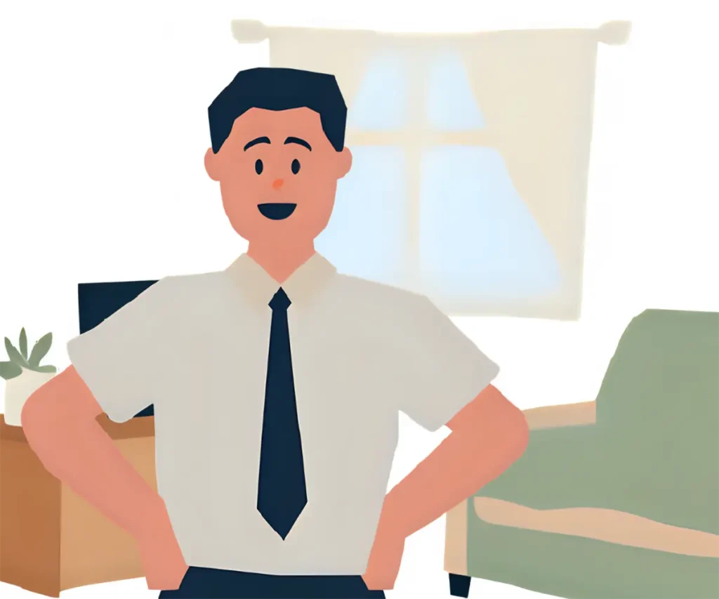 事務所を清掃して環境をちょっと変えることによってやる気を出している40代男性