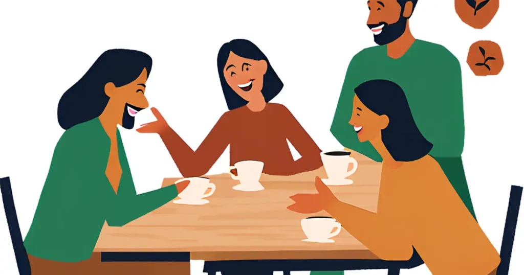 カフェで、近所付き合で打ち合わせをしているところ