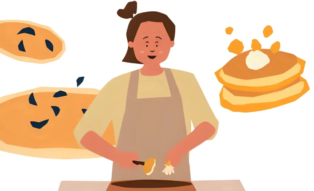 ホットケーキミックスでホットケーキを作っている40代女性